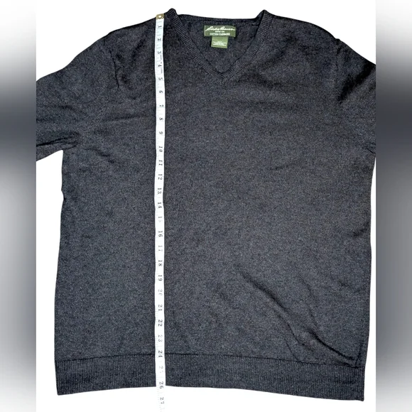 Eddie Bauer Charcoal Gray Cotton Cashmere V-Neck Sweater Medium - Picture 9 of 10